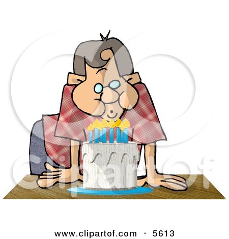 Man Blowing Out Candles on a Birthday Cake Clipart Illustration by djart