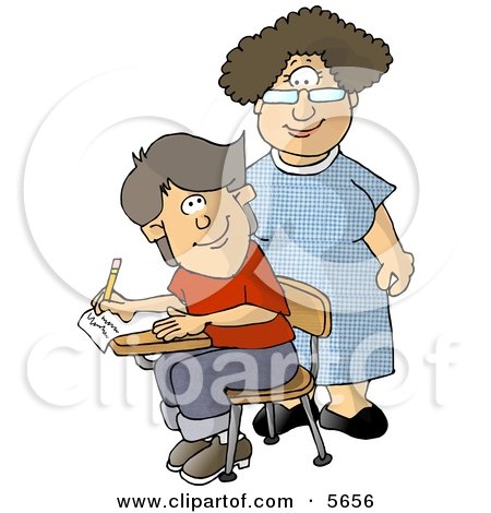 Female Elementary School Teacher and Male Student Looking at Each Other Clipart Illustration by djart
