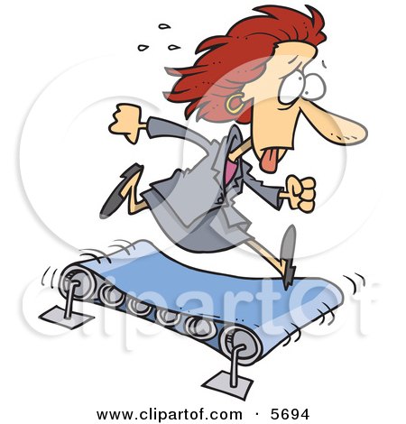 Sweaty Business Woman Running on a Treadmill Clipart Illustration by toonaday