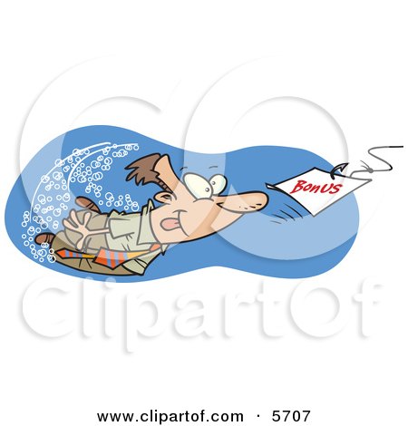 Man Swimming After a Hooked Bonus Underwater Clipart Illustration by toonaday