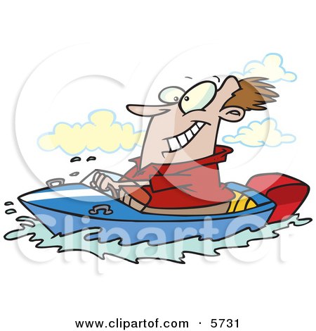 Happy Man Driving a Motor Boat on a Lake Clipart Illustration by toonaday