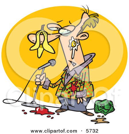 Middle Aged Stand up Comedian Man With Food Being Thrown at Him Clipart Illustration by toonaday