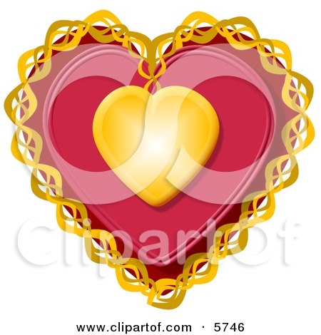 Decorative Red Valentine Heart with Gold Trim Clipart Illustration by djart