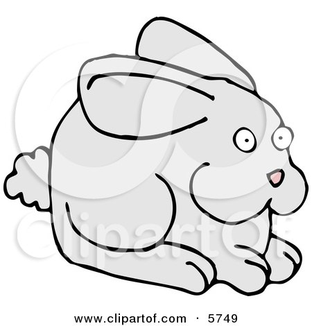 Alert Gray Bunny with a Puffy Tail and Pink Nose Clipart Illustration by djart