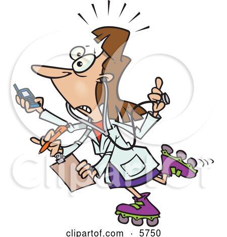 Female Doctor  With 4 Arms Multi Tasking Clipart Illustration by toonaday