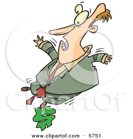 Caucasian Man on a Budget Balancing ona  Dollar Sign Clipart Illustration by toonaday