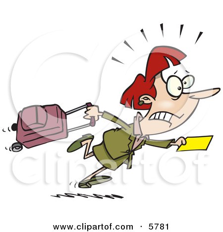 Woman in a Hurry to Catch Her Flight Clipart Illustration by toonaday