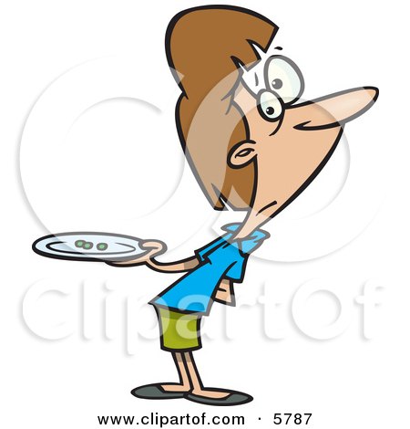 Woman With Three Peas on a Plate Clipart Illustration by toonaday