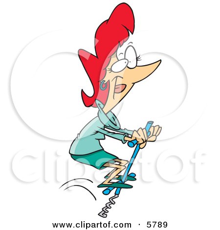 Woman Jumping on a Pogo Stick Clipart Illustration by toonaday