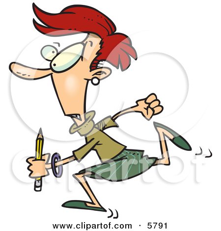 Woman Running With a Pencil Clipart Illustration by toonaday