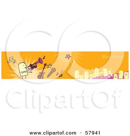 Royalty-Free (RF) Clipart Illustration of an Orange Music Festival Banner With Musicians And Instruments by NL shop