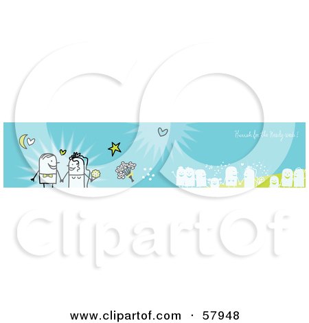 Royalty-Free (RF) Clipart Illustration of a Blue Wedding Banner Of The Bride And Groom And Guests by NL shop