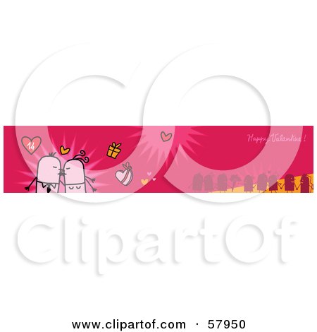 Royalty-Free (RF) Clipart Illustration of a Pink Happy Valentine Greeting Banner With A Smooching Couple by NL shop
