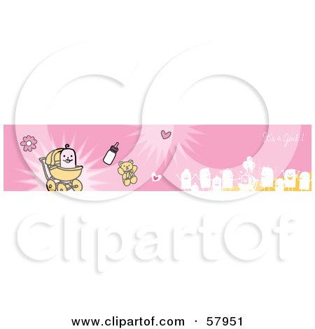 Royalty-Free (RF) Clipart Illustration of a Pink Its A Girl Banner With A Baby Boy And Family by NL shop
