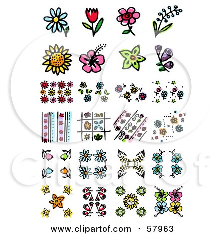 Royalty-Free (RF) Clipart Illustration of a Digital Collage Of Colorful Flowers And Designs by NL shop