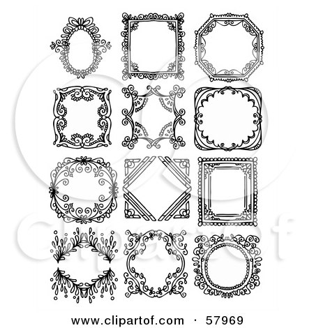 Royalty-Free (RF) Clipart Illustration of a Digital Collage Of Elegant Black And White Picture Frames by NL shop