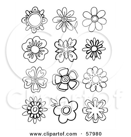 Royalty-Free (RF) Clipart Illustration of a Digital Collage Of Black And White Floral Shapes by NL shop