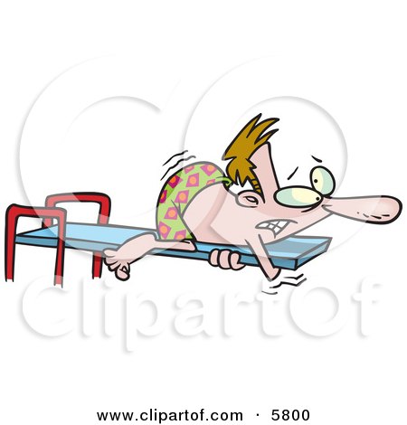 Man Hugging a Diving Board, Afraid of Diving Clipart Illustration by toonaday