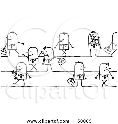 Royalty-Free (RF) Clipart Illustration of Stick People Character Guys Carrying Briefcases And Using Cell Phones by NL shop