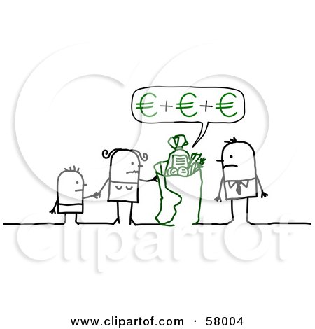 Royalty-Free (RF) Clipart Illustration of a Stick People Character Family Grocery Shopping And Calculating In Euros by NL shop