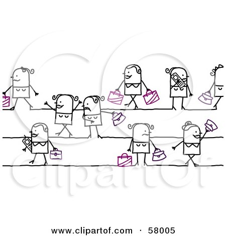 Royalty-Free (RF) Clipart Illustration of Stick People Character Ladies Shopping And Talking On Cell Phones by NL shop