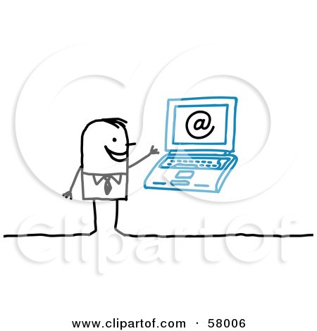 Royalty-Free (RF) Clipart Illustration of a Stick People Character With A Laptop And An Arobase Symbol by NL shop