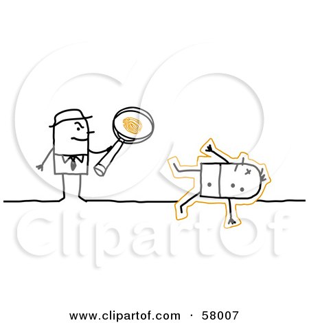 Royalty-Free (RF) Clipart Illustration of a Stick People Character Investigator Inspecting A Murder Scene by NL shop