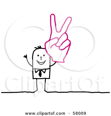 Royalty-Free (RF) Clipart Illustration of a Stick People Character Wearing A Giant Glove And Gesturing Peace by NL shop