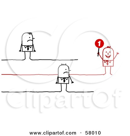 Royalty-Free (RF) Clipart Illustration of Two Grumpy Stick People Characters Watching A Successful Associate by NL shop