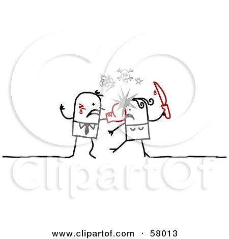 Royalty-Free (RF) Clipart Illustration of an Angry Stick People Character Couple Fighting With Boxing Gloves And Knives by NL shop