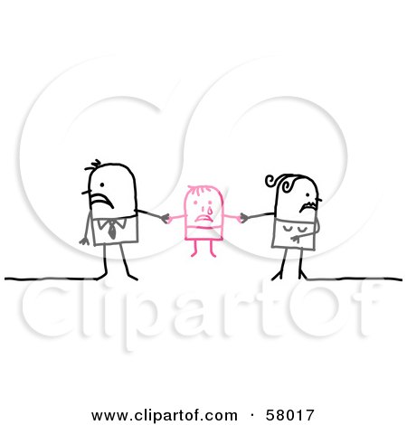 Royalty-Free (RF) Clipart Illustration of a Stick People Character Couple Playing Tug Of War On Their Child While Getting A Divorce by NL shop
