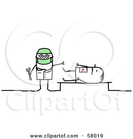 Royalty-Free (RF) Clipart Illustration of a Stick People Character Surgeon Operating On A Patient by NL shop