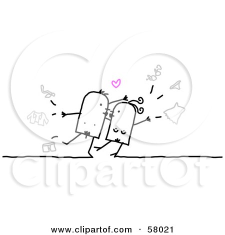 Royalty-Free (RF) Clipart Illustration of a Steamy Stick People Character Couple Tearing Off Each Others Clothes by NL shop