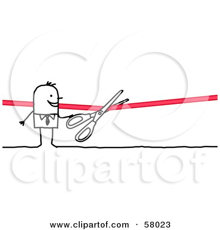 Royalty-Free (RF) Clipart Illustration of a Stick People Character Cutting A Ribbon With Scissors by NL shop