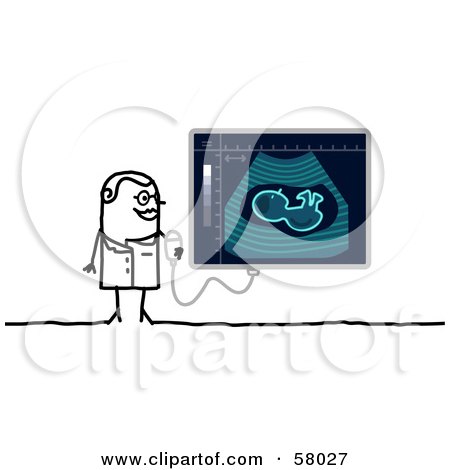 Royalty-Free (RF) Clipart Illustration of a Stick People Character Doctor Viewing A Sonogram On A Screen by NL shop