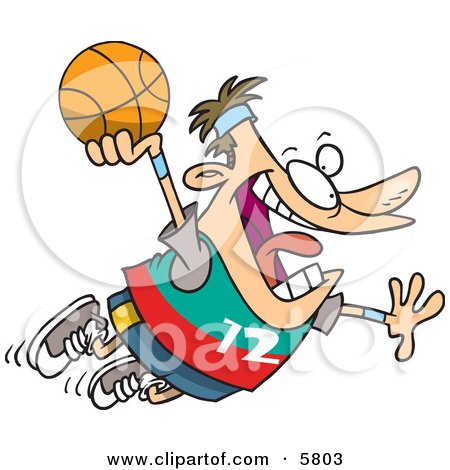 Caucasian Man About to Dunk a Basketball Clipart Illustration by toonaday