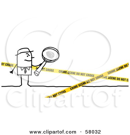 Royalty-Free (RF) Clipart Illustration of a Stick People Character Investigator Inspecting A Crime Scene by NL shop