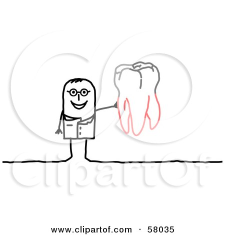 Royalty-Free (RF) Clipart Illustration of a Stick People Character Dentist Holding Up A Tooth by NL shop