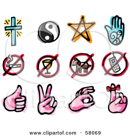 Royalty-Free (RF) Clipart Illustration of a Digital Collage Of Religion, Restriction, And Sign Language by NL shop