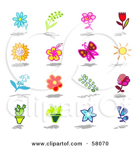 Royalty-Free (RF) Clipart Illustration of a Digital Collage Of Flowers, Butterfly, Sun, Cactus And Plants by NL shop