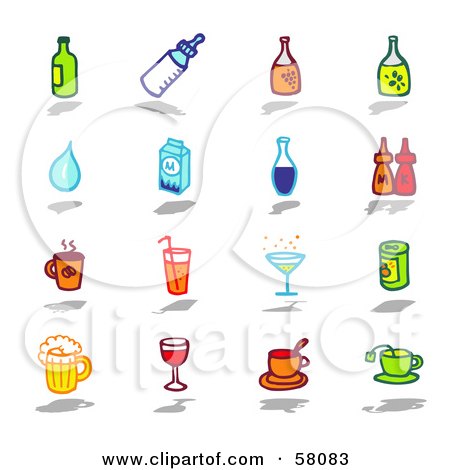 Royalty-Free (RF) Clipart Illustration of a Digital Collage Of Bottles, Water, Milk, Condiments, And Beverages by NL shop