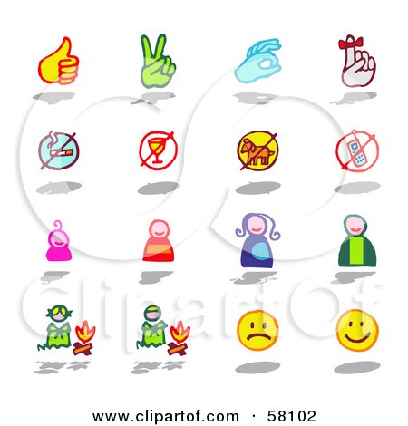 Royalty-Free (RF) Clipart Illustration of a Digital Collage Of Sign Language, Prohibition Symbols, People And Emoticons by NL shop