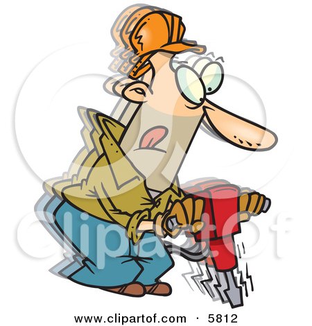 Construction Worker Man Operating a Jackhammer Tool Clipart Illustration by toonaday