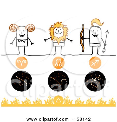Royalty-Free (RF) Clipart Illustration of Stick People Aries, Leo And Sagittarius Zodiac Signs by NL shop