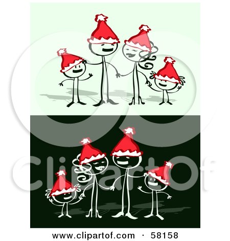Royalty-Free (RF) Clipart Illustration of a Stick People Character Family Wearing Santa Hats And Singing Christmas Songs by NL shop
