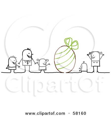 Royalty-Free (RF) Clipart Illustration of a Stick People Character Family With A Giant Easter Egg by NL shop