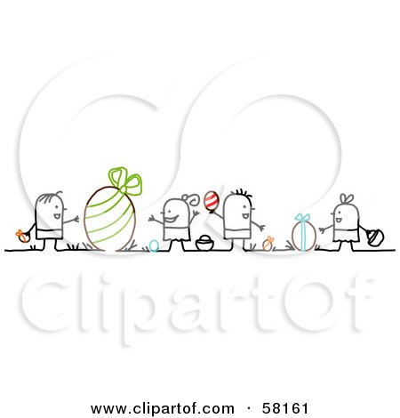 Royalty-Free (RF) Clipart Illustration of Stick People Character Children Hunting Large And Small Easter Eggs by NL shop