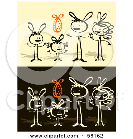 Royalty-Free (RF) Clipart Illustration of a Stick People Character Family With An Easter Egg by NL shop