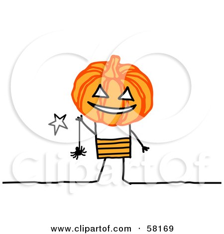Royalty-Free (RF) Clipart Illustration of a Stick People Character Kid With A Halloween Pumpkin Head And Spider by NL shop