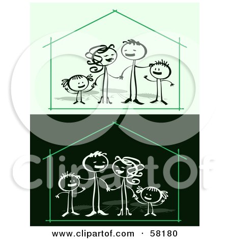 Royalty-Free (RF) Clipart Illustration of a Stick People Character Family In A House by NL shop